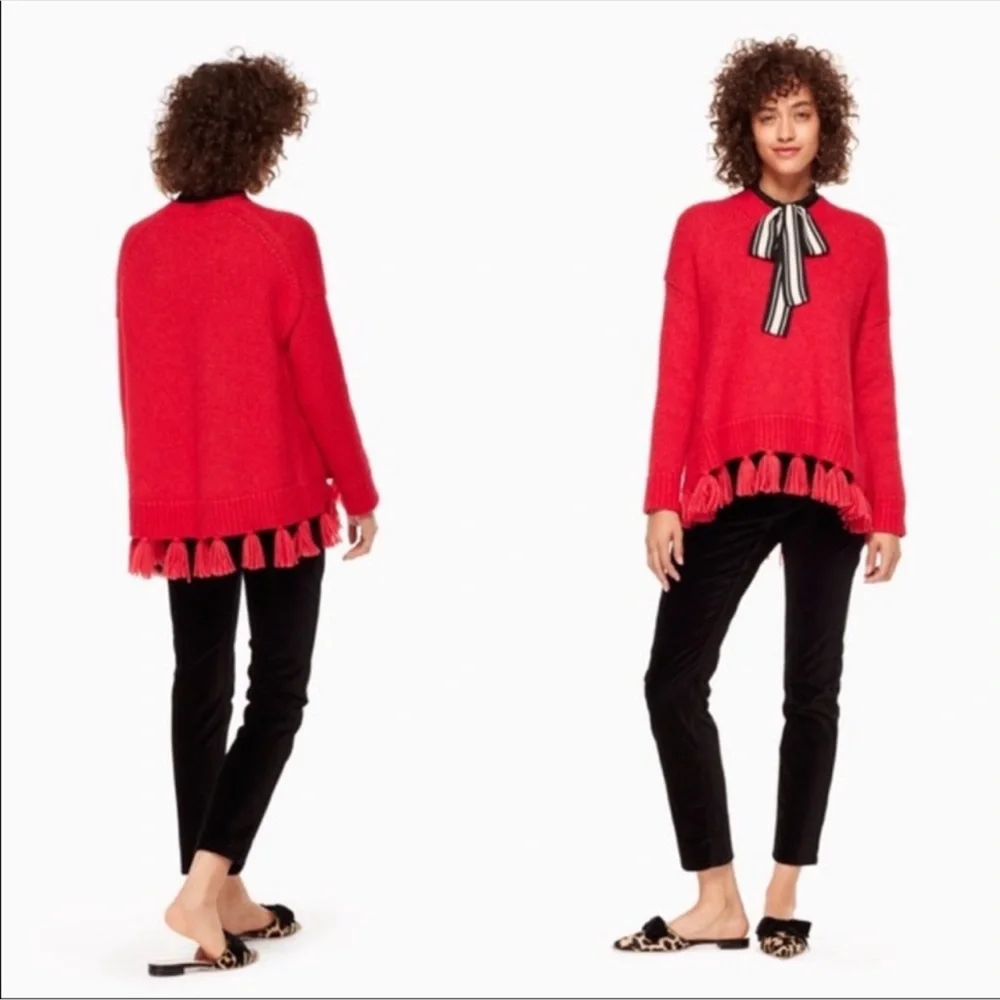 Kate Spade Broome Street Airy Alpaca Tassel Sweater Red Large